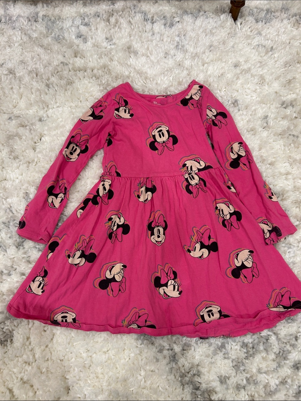 Disney 5T Pink Minnie Mouse Long Sleeve Twirl Cotton Dress